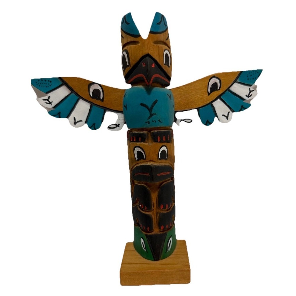 VTG 1992 Tlingit Hand Carved Painted TOTEM POLE Alaska, Native American 12.5"
